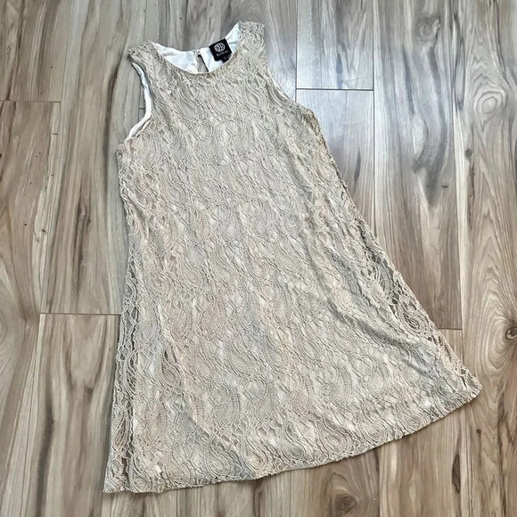BOBEAU | Nude Tan Lace Swing Dress Lined Sleeveless | Size Medium - Picture 1 of 7
